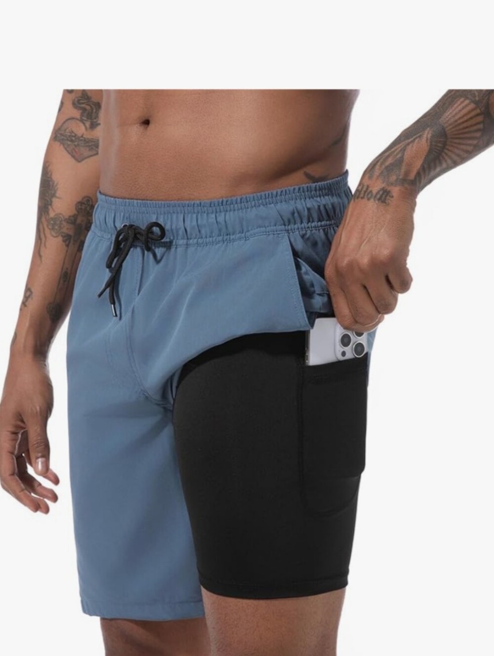 Difficort Men's Swim Trunks with Compression Liner Blue-grey - Med